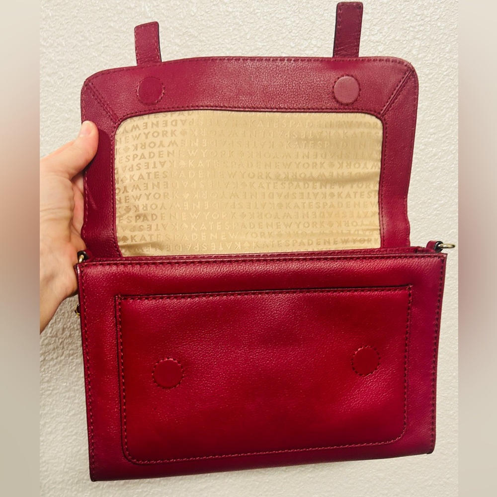 Kate Spade Burgundy Leather Chain-Trim Satchel Crossbody Bag - Picture 4 of 8